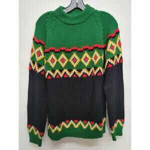 Double Sports Sweater Crewneck Long Sleeve Chunky Knit Vintage Style Men's Large